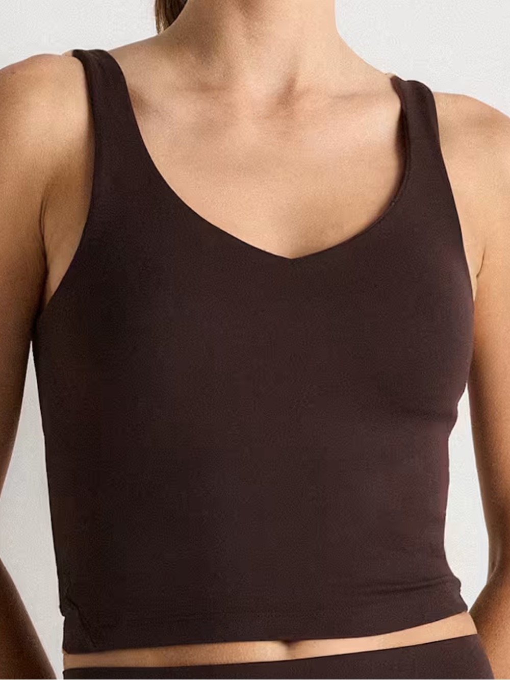NWT Quince Ultra Form V- Neck Cropped Tank In Espresso Sizes XS/ Small